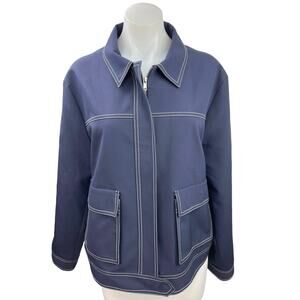 Topshop Navy Blue Zip Up Collar Long Sleeve Windbreaker Rain Coat Jacket 12